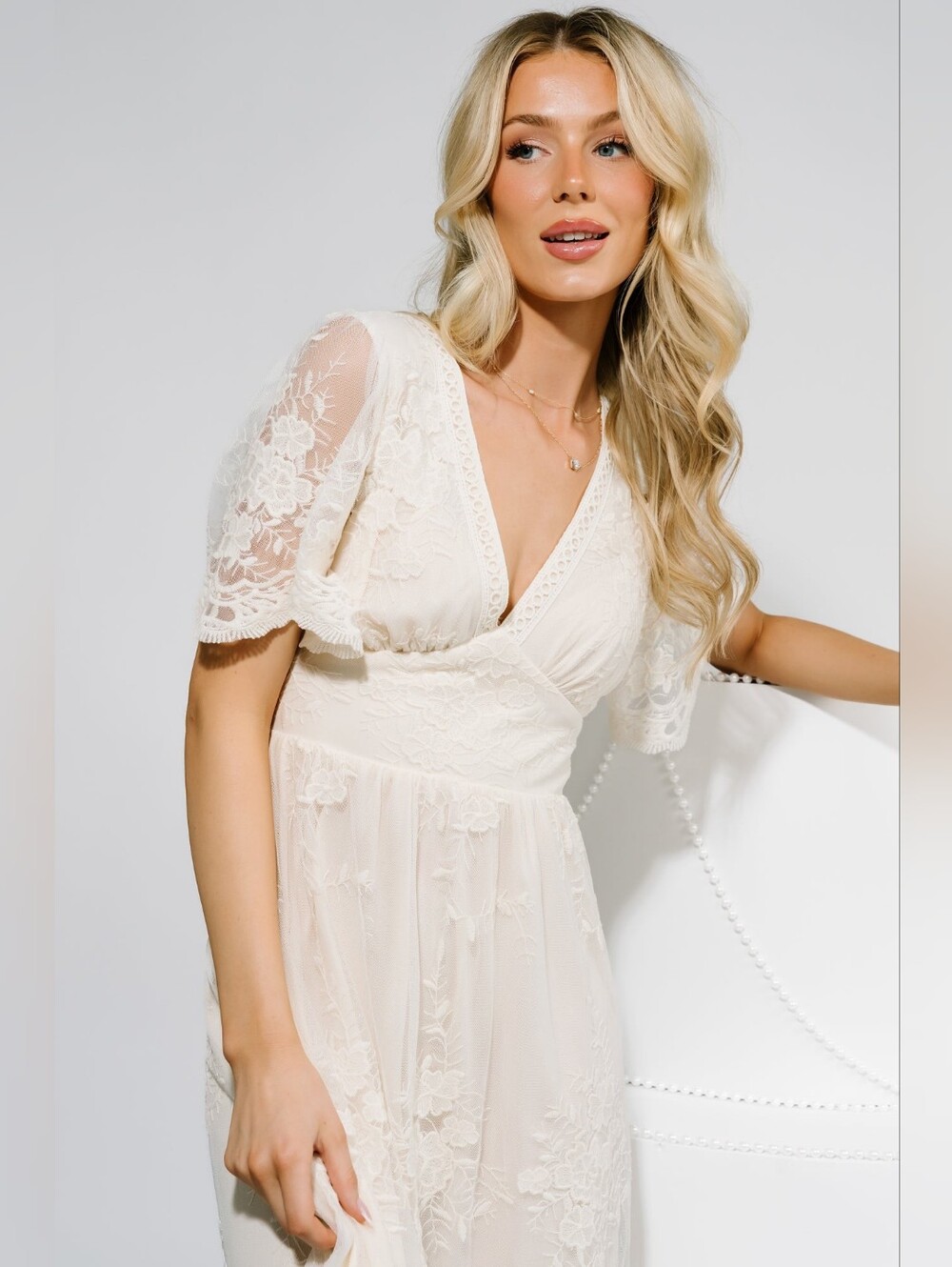 New Baltic Born Rosalia Lace Embroidered Maxi Dress, Boho V-neck Crochet Trim - Picture 2 of 4